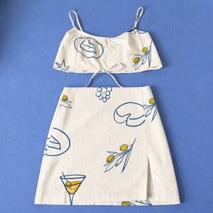 Bailey Rose White & Blue Print Two-Piece Crop Top and Skirt Dress